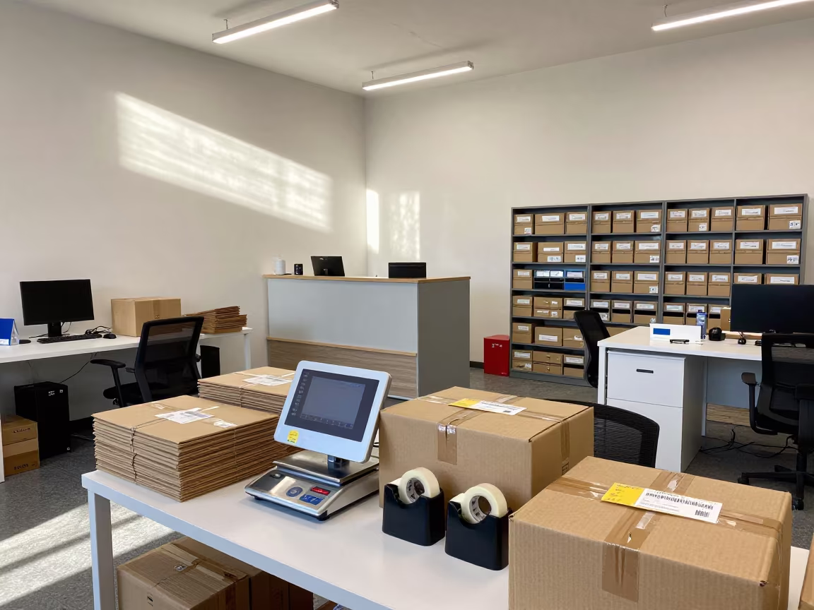 Bari Coworking Mailroom Station Before Noon in inside a coworking floor in Bari