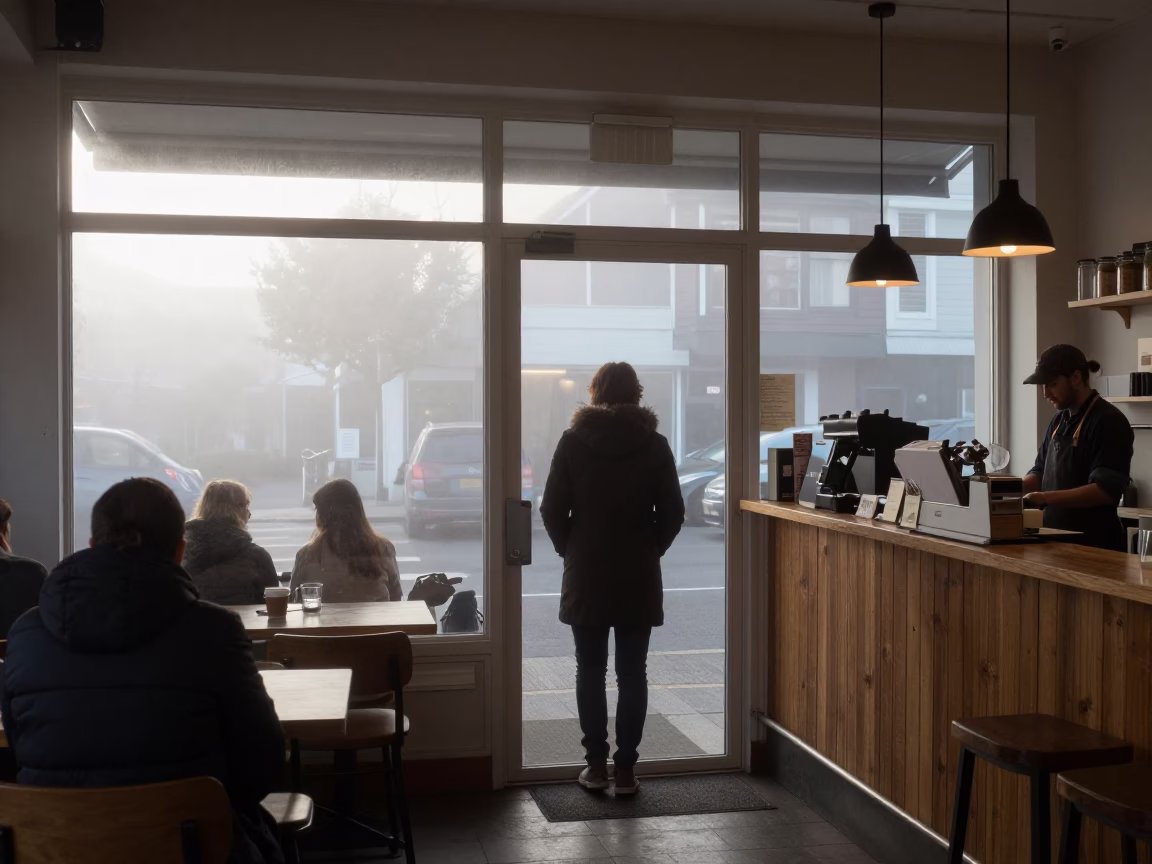 Barista in Christchurch at Dawn Light in in Christchurch, New Zealand