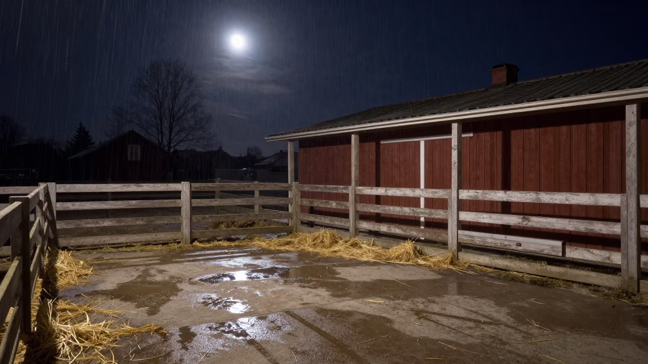 Barn Fan Belt Drawer Winter Night Sweden in inside a ranch corral in Sweden