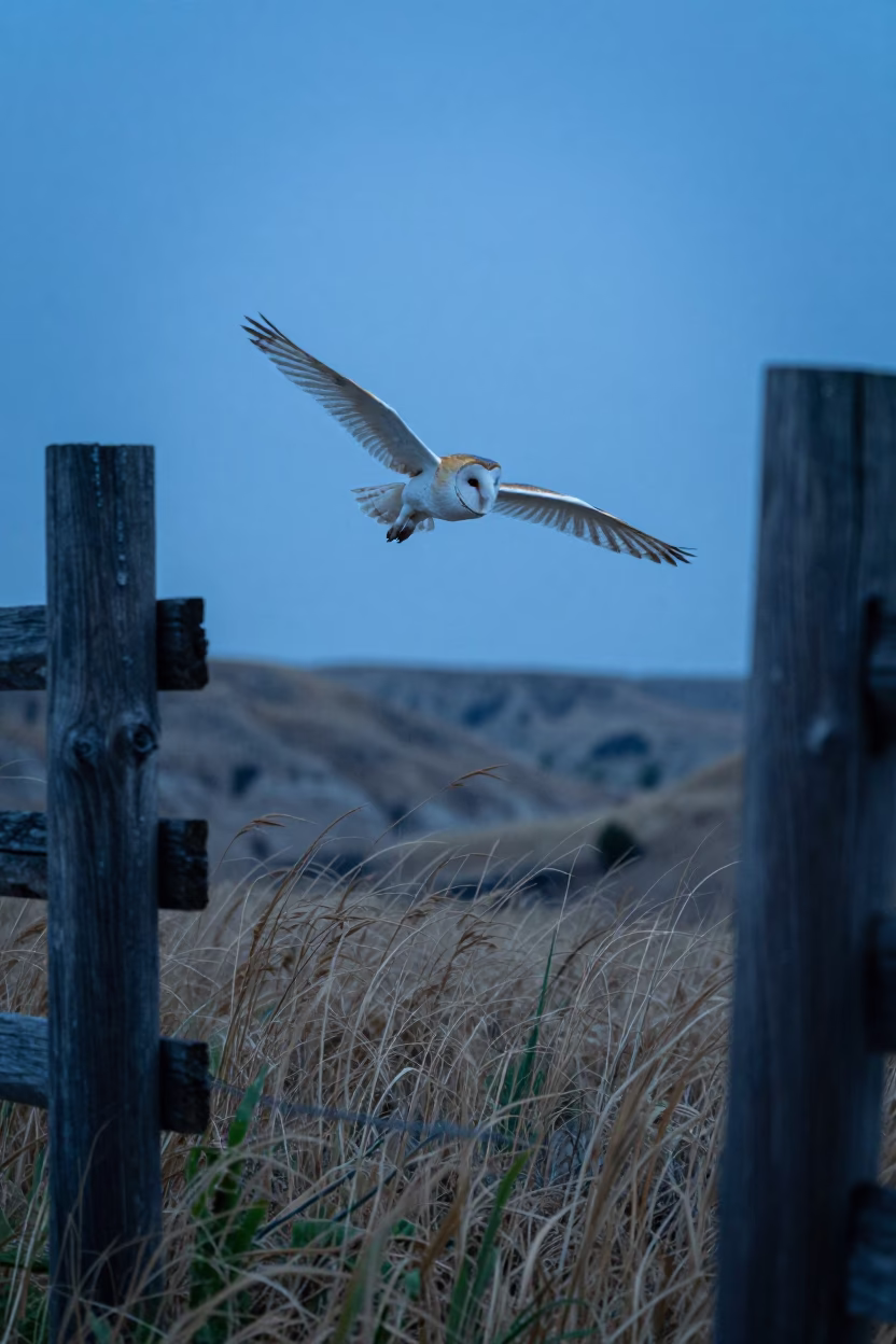 Barn Owl Soaring South Dakota Ridge Twilight in on a wind-scoured ridge in South Dakota