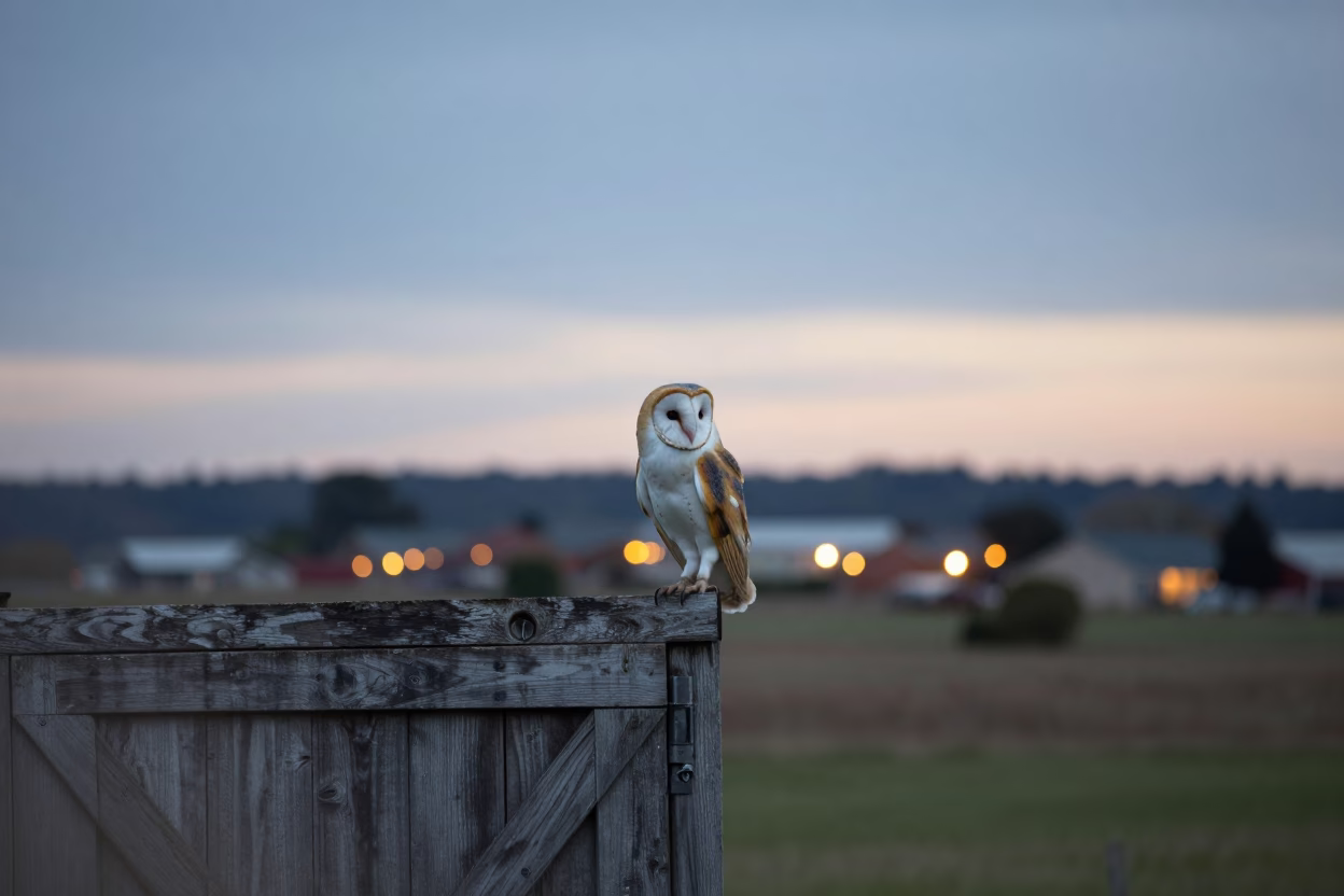 Barn Owl Perched Twilight Victoria Barn Doorway in in Victoria