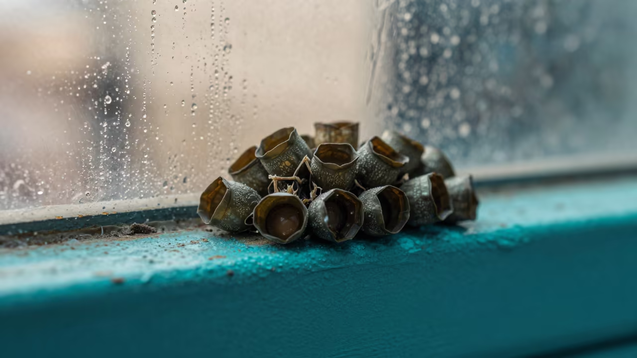Barnacle Cluster on Weathered Turquoise Paint in against weathered turquoise paint in Al-Muharraq