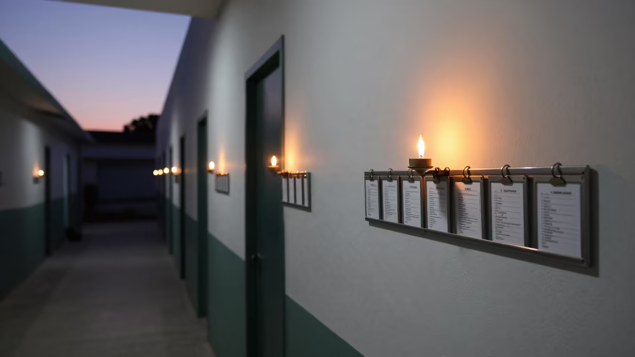 Barracks Bunk Inspection Rail Twilight in inside a barracks corridor in Los Teques