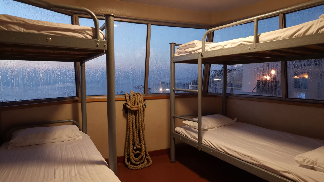 Barracks Bunk Row Firelight Before Dawn in Monaco in inside a command post in Monaco