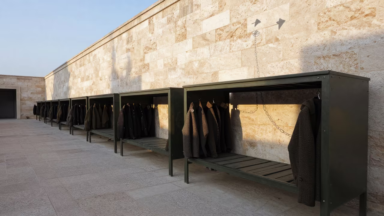 Barracks Bunk Row with Operational Arrows in in an armored vehicle bay in Puglia