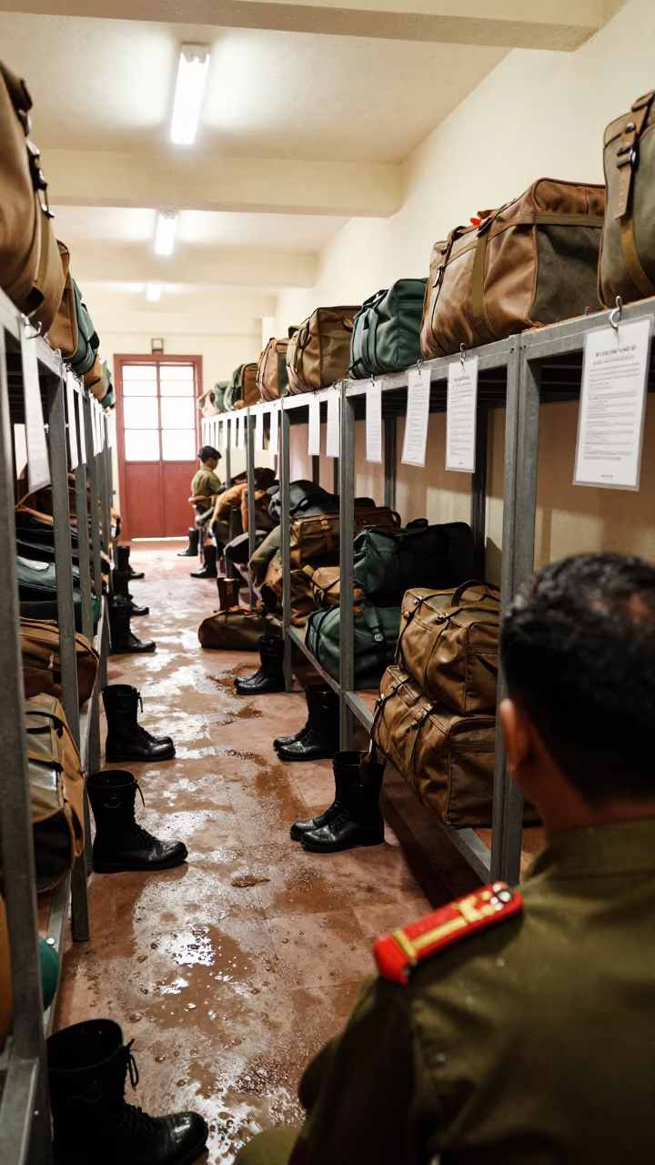 Barracks Corridor Boot Dryers Before Service in in a mess hall before service in Andhra Pradesh