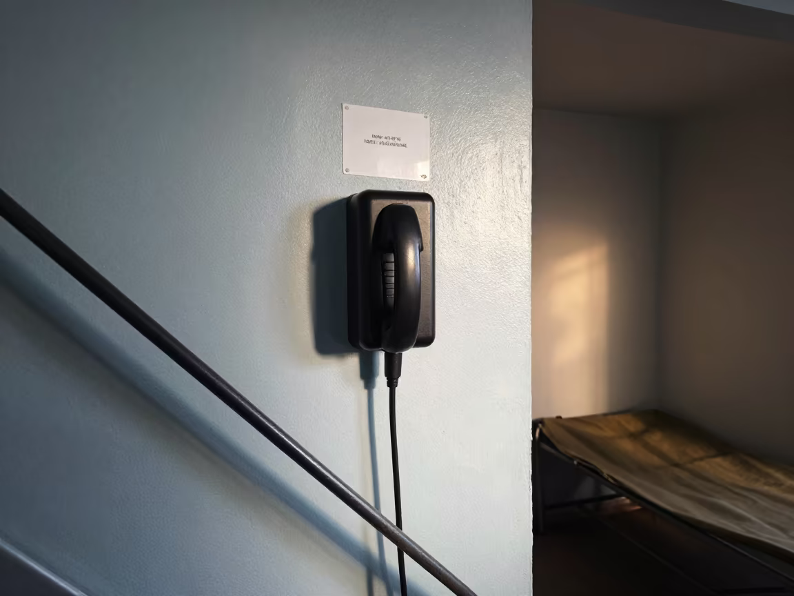 Barracks Duty Phone Charger in Dawn Light in inside a bunker stairwell near Franceville