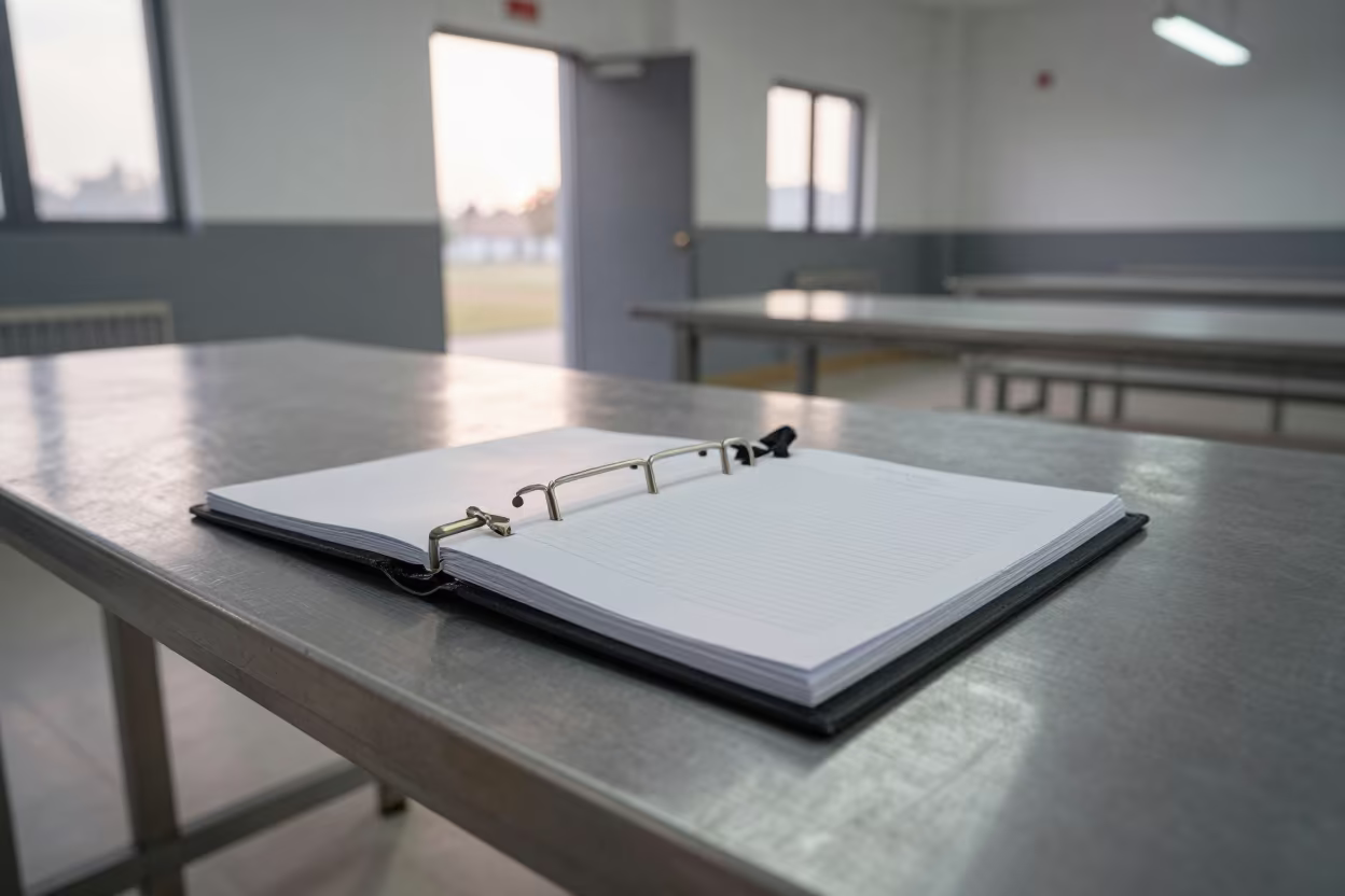 Barracks Key Binder on Mess Hall Table in in a mess hall before service in Cameroon