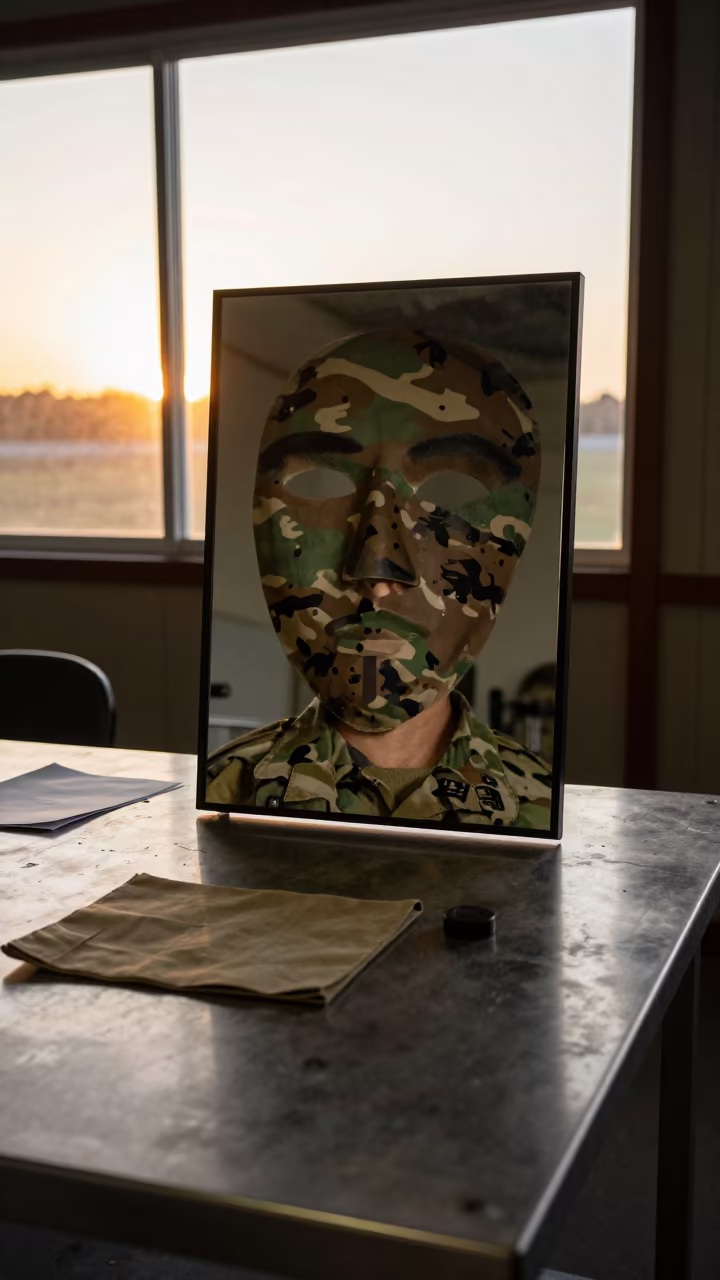 Barracks Mirror Reflection Late Summer Light in inside a briefing room in Canada