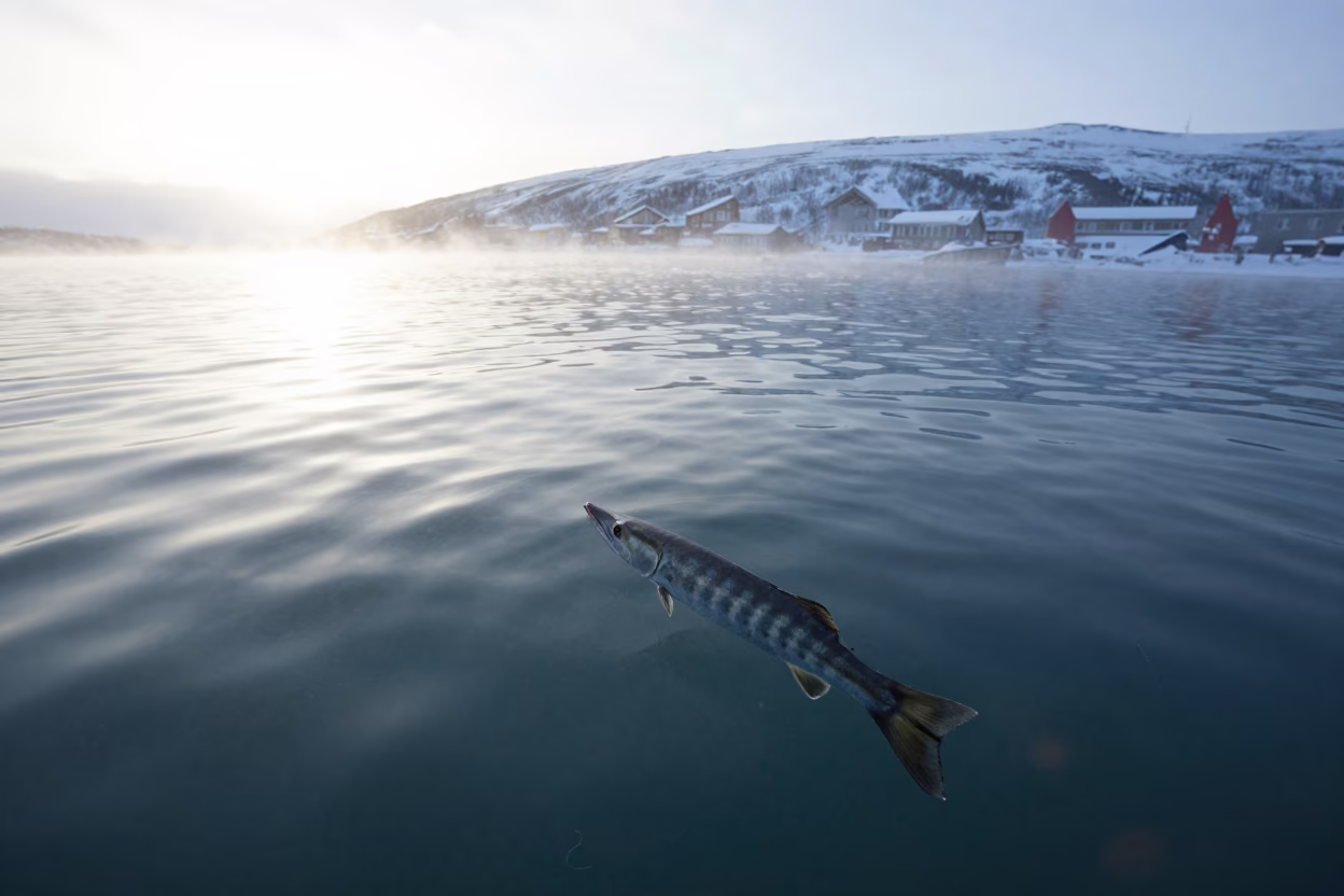 Barracuda School Silhouetted in Winter Dawn Water in near Murmansk