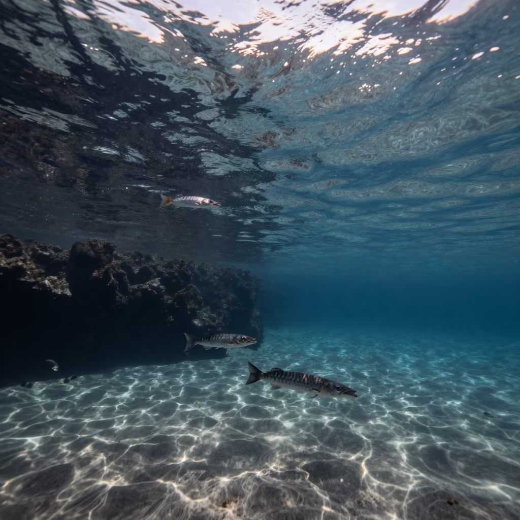 Barracuda Silhouettes in Dalmatian Volcanic Drop-off in beside a volcanic drop-off in Dalmatia