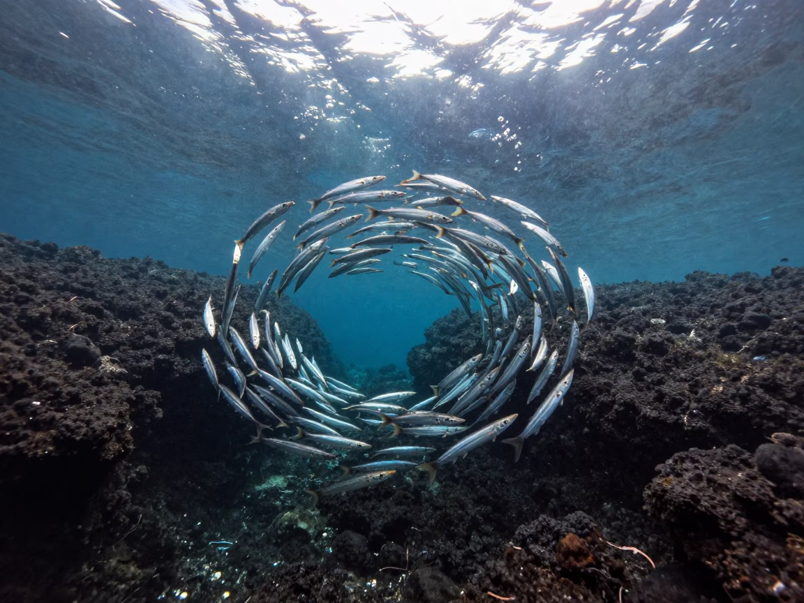 Barracuda Vortex Beside Volcanic Drop-off in beside a volcanic drop-off in Queensland