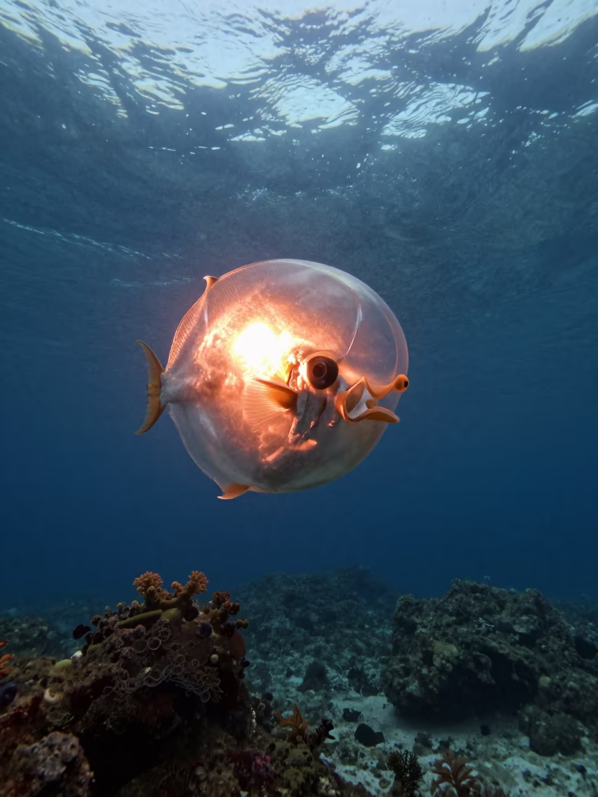 Barreleye Fish Silhouette Near Split Volcano in beside a volcanic drop-off near Marjan, Split