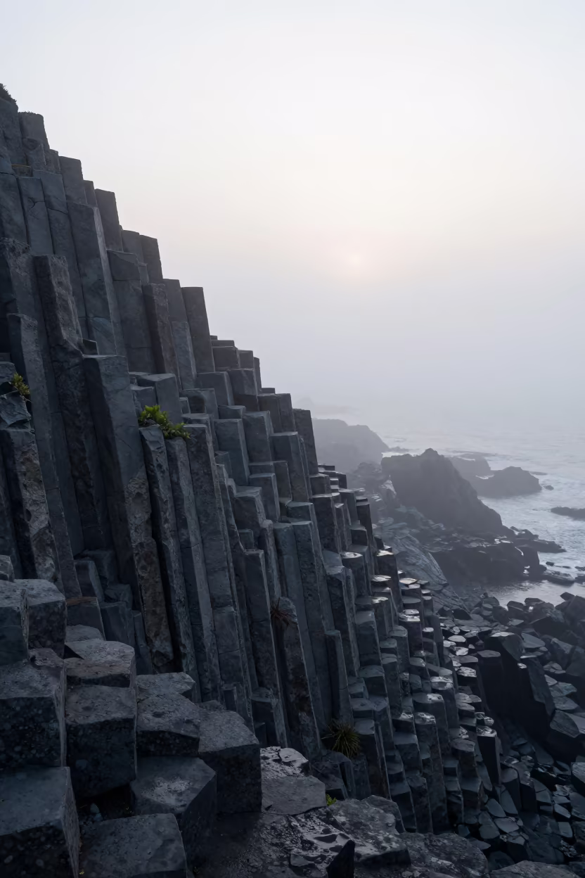 Basalt Columns Misty Yunnan Dawn Cliff in in Yunnan