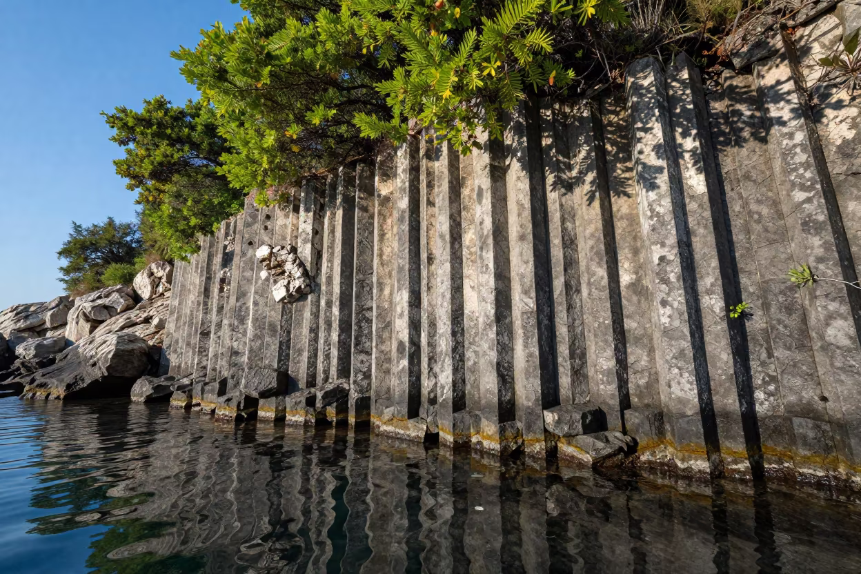 Basalt Organ Pipes Dalmatian Shoreline Morning in along a wave-cut shoreline in Dalmatia