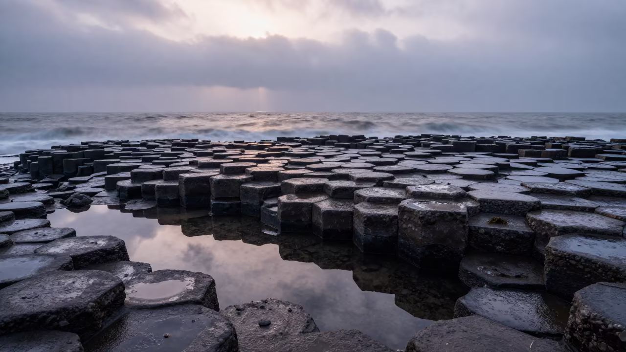 Basalt Plateau Dawn Storm Reflections in across a floodplain after rain near Fukuoka