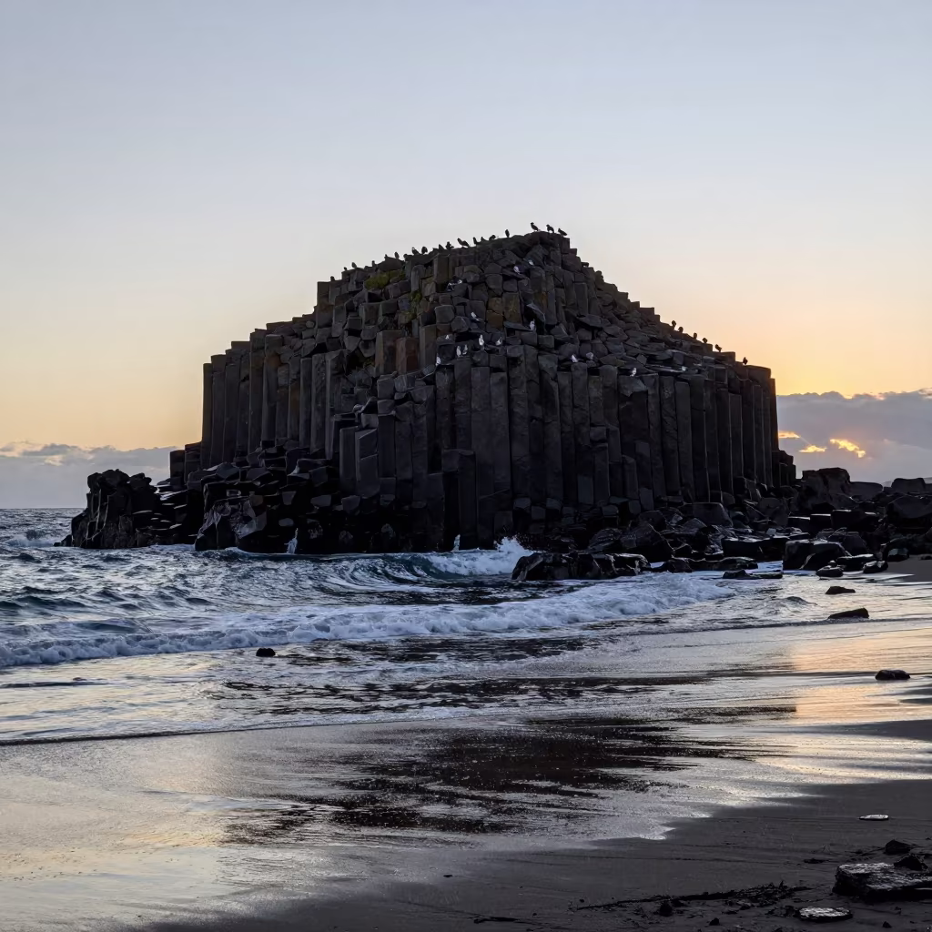 Basalt Sea Stack Silhouette Twilight Rain in across a floodplain after rain near Diamond Head, Honolulu