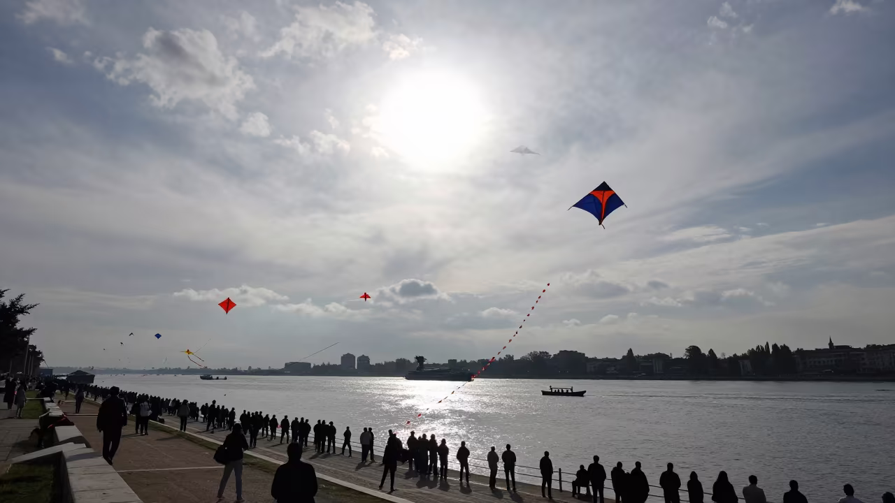 Basant Kites Over Milan Waterfront Noon in at a waterfront celebration in Milan