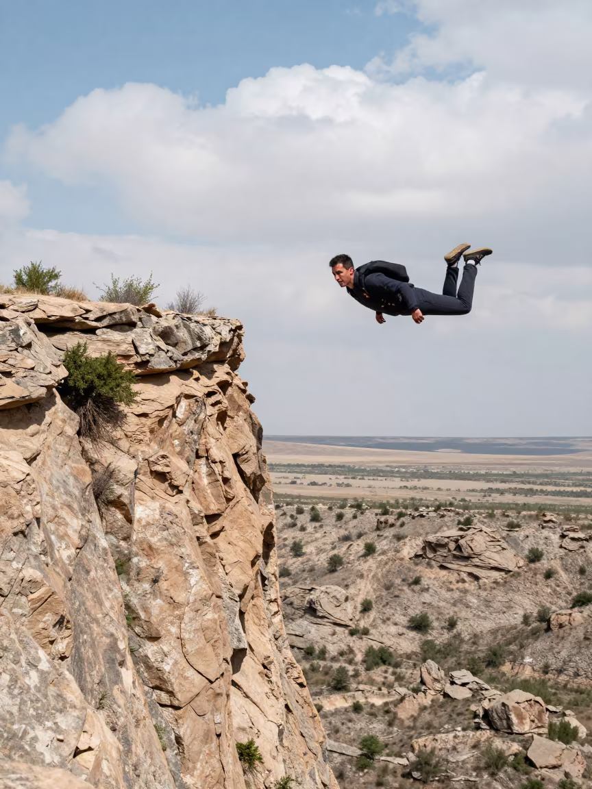 Base Jumper Freefall Near Bishkek Cliff in near Bishkek