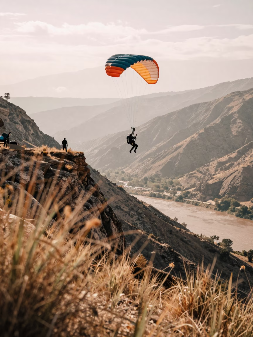 Base Jumper Freefall Near La Paz Riverside in near a riverside landing in La Paz
