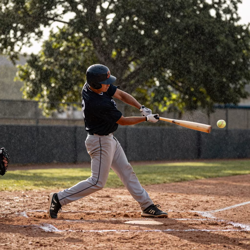 Baseball Batter Connecting Ball Night Game in along a beach near Brescia