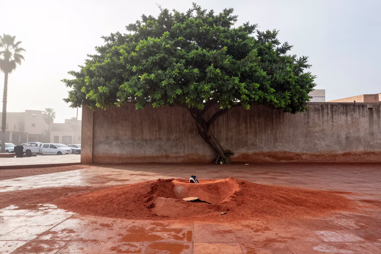 Baseball Pitcher Mound Torn by Cleats on Harbor Quay in at a harbor quay near Marrakesh