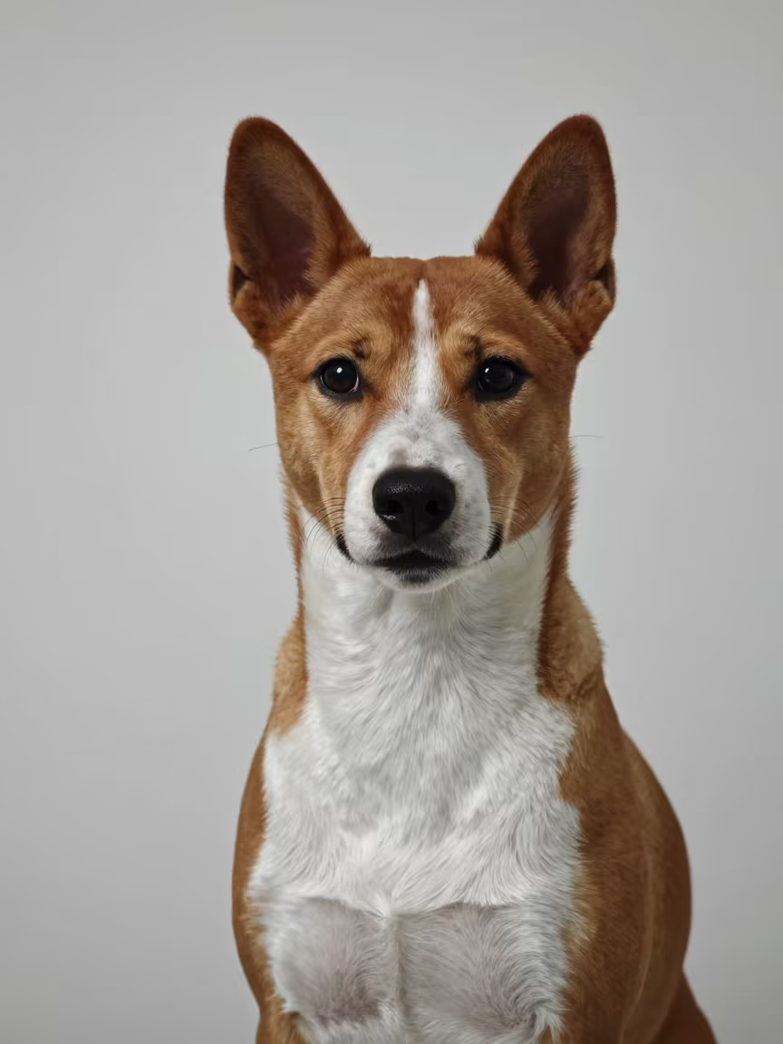 Basenji Portrait in Guiyang Studio in in a quiet portrait studio with a plain backdrop and eye-level framing near Guiyang