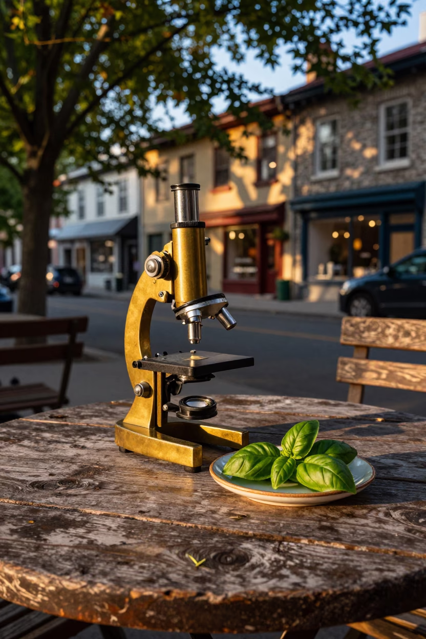 Basil Leaves in Montreal at Honeyed Evening Light in in Montreal, Quebec, Canada