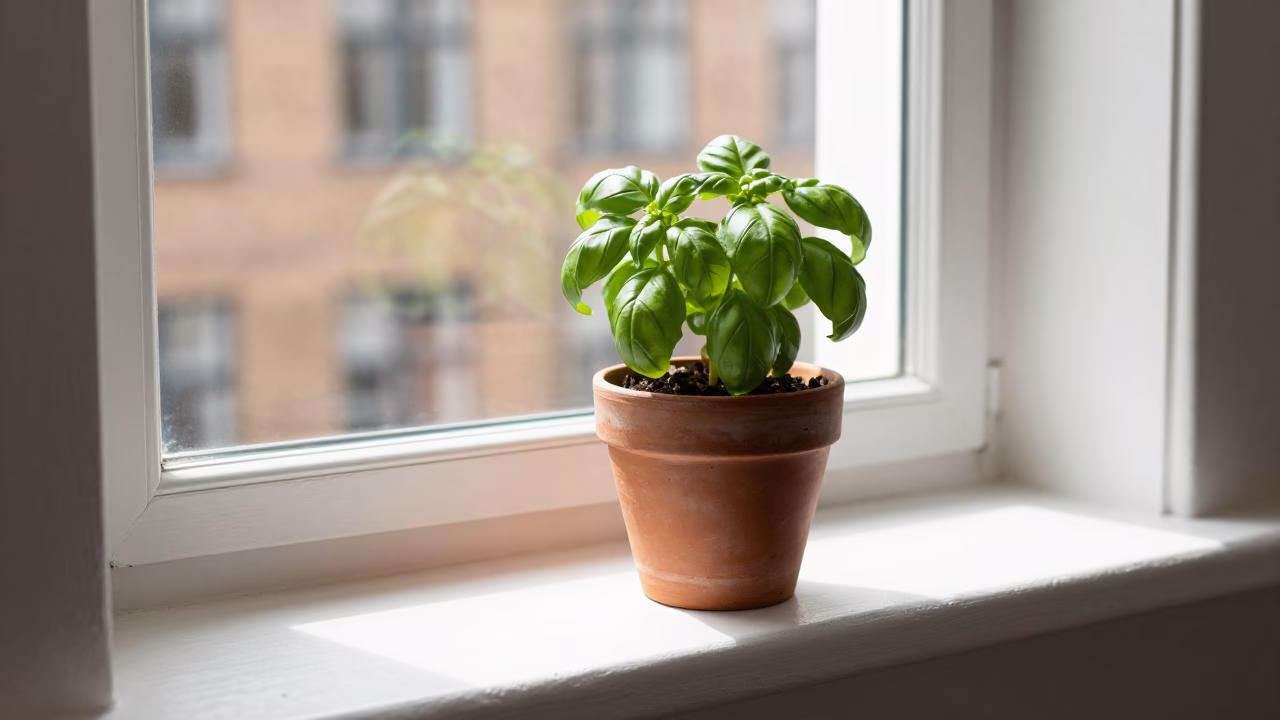 Basil Plant in Copenhagen in in Copenhagen, Denmark