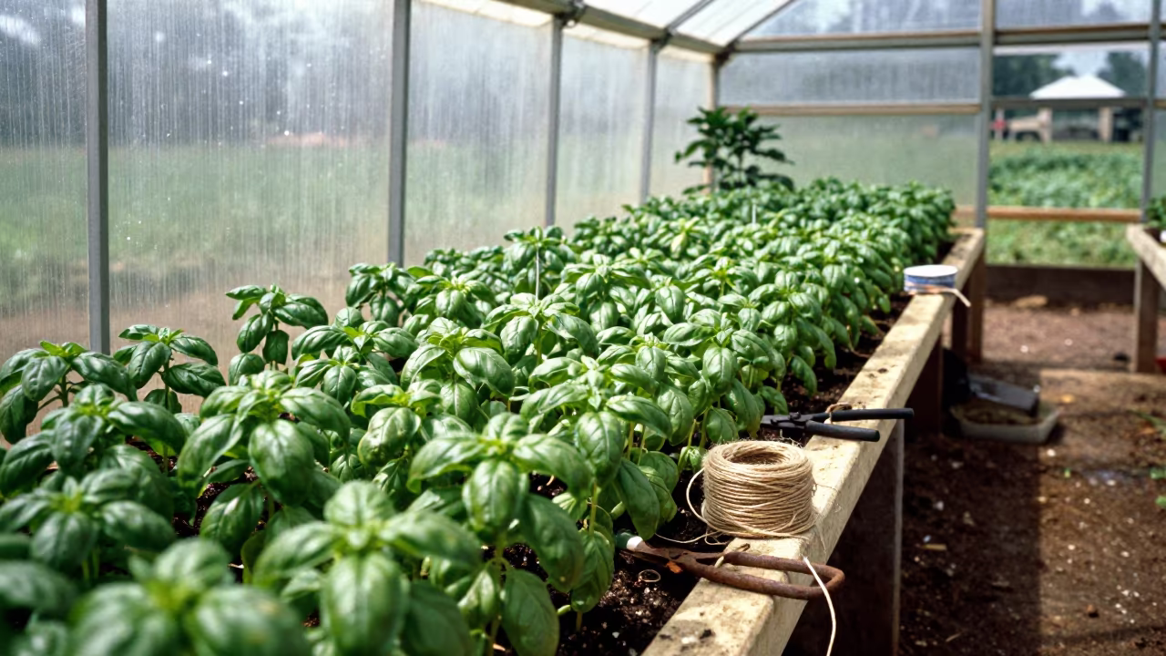 Basil and Rust on Bench in Cameroon Parlor in in a dairy milking parlor in Cameroon