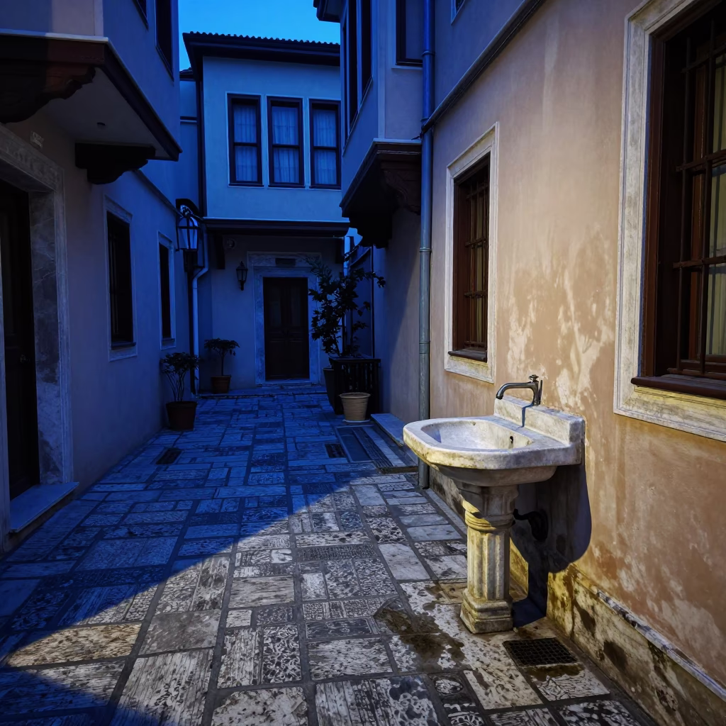 Basin Courtyard in Istanbul at The Last Blue Light Of Evening in in Istanbul, Turkey
