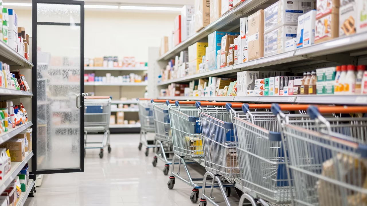 Basket Cart in Davao Retail Aisle Monsoon in inside a bright retail aisle in Davao