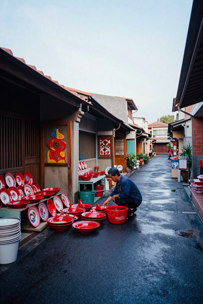 Basket in Tainan at Early Morning Light in in Tainan, Taiwan