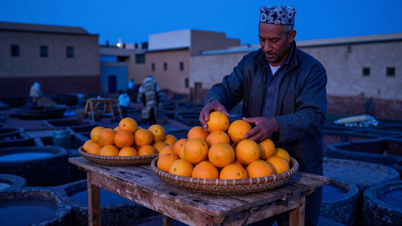 Basket Tray in Fez at The Last Blue Light Of Evening in in Fez, Morocco