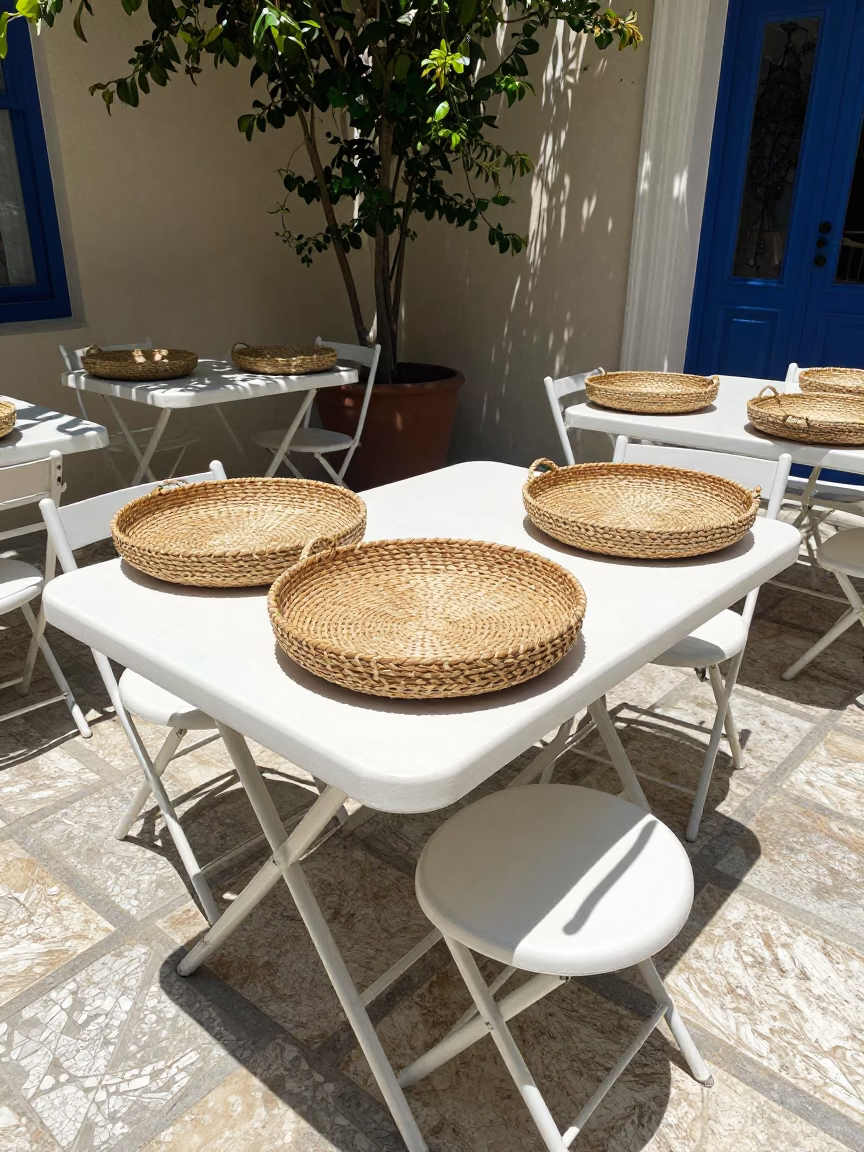 Basket Trays in Athens at The Flat Glare Of Noon Light in in Athens, Greece