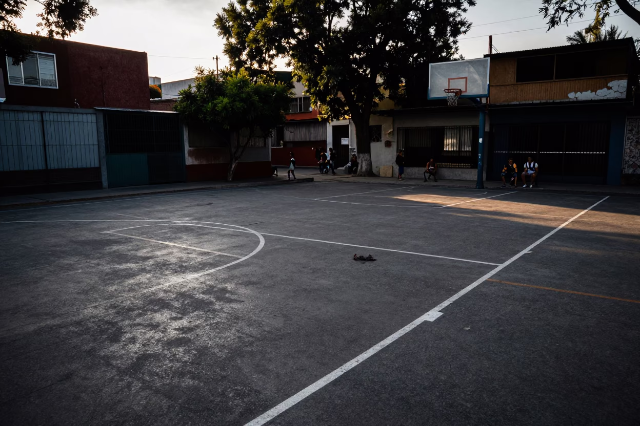 Basketball Court in Mexico City at The Late Afternoon Light in in Mexico City, Mexico