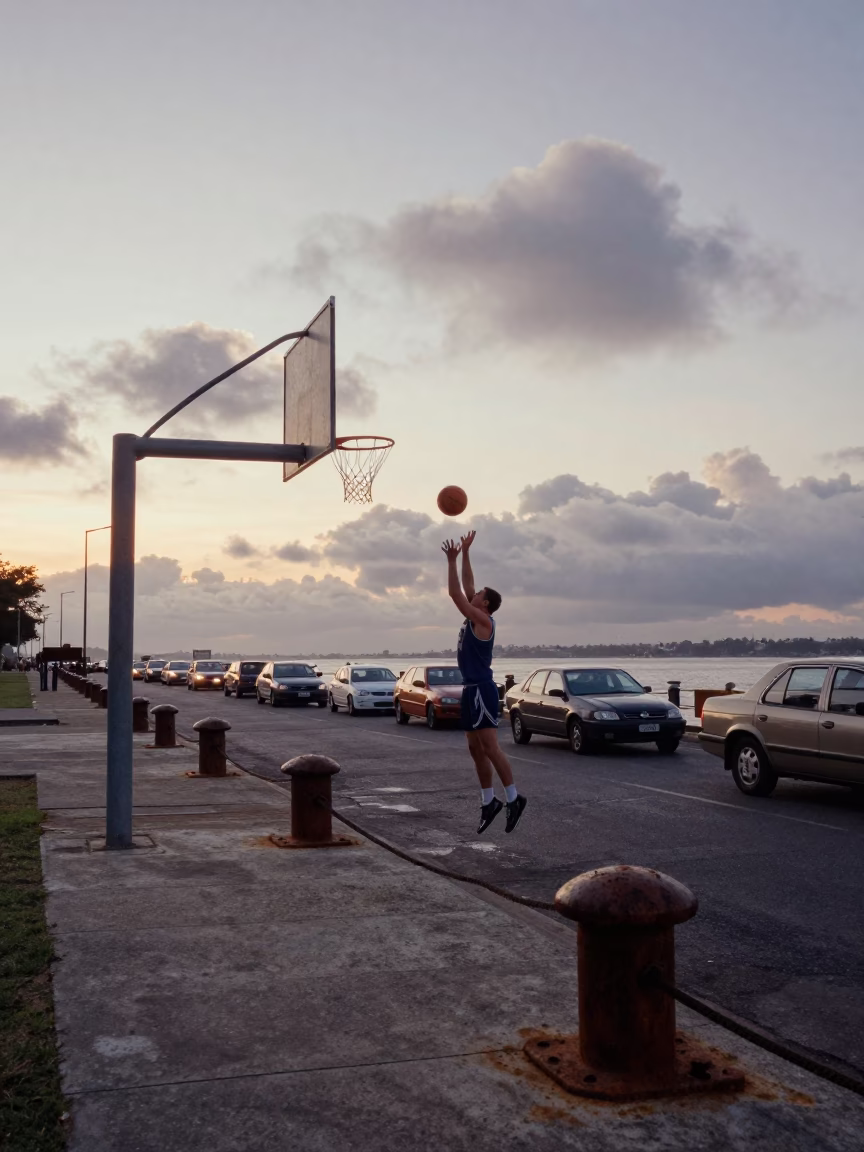 Basketball Player Dawn Drive Callao Harbor in at a harbor quay near Callao
