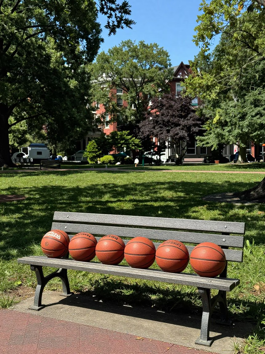 Basketballs at Flat Noon Light in Boston in in Boston, Massachusetts, United States
