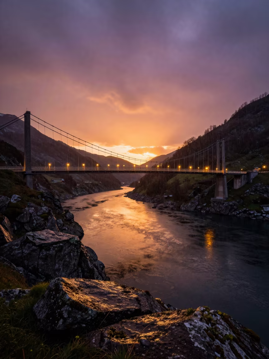 Basque Alpine Bridge at Golden Hour in from a quiet alpine saddle in the Basque Country
