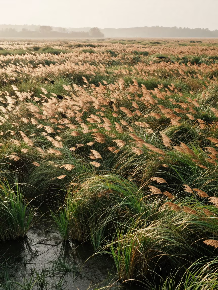 Basque Floodplain Reed Marsh After Rain in across a floodplain after rain in the Basque Country