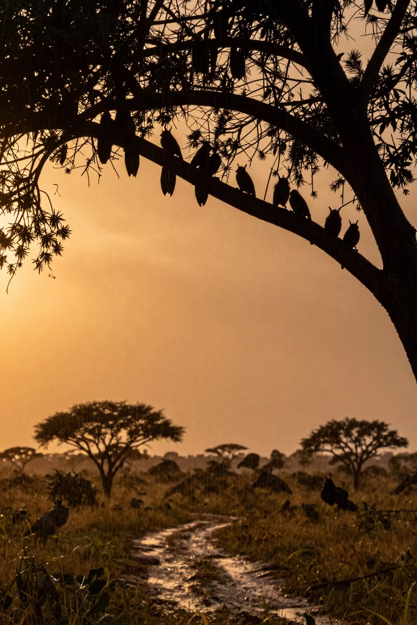 Bat Colony Silhouette at Sunset Monsoon Rain in along a game trail near Kimberley