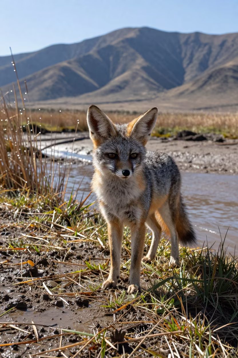 Bat-eared Fox Alert by Tidal Inlet in beside a tidal inlet near Muridke