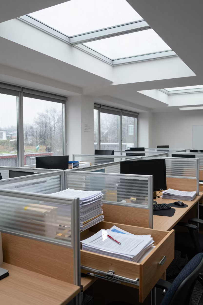 Bata Office Drawer Separating Finance and Records in inside an open-plan office bay in Bata