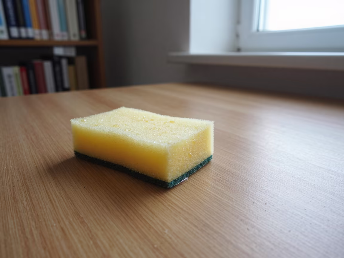 Bath Sponge on Dusty Library Table Debrecen in on a dusty library table in Debrecen