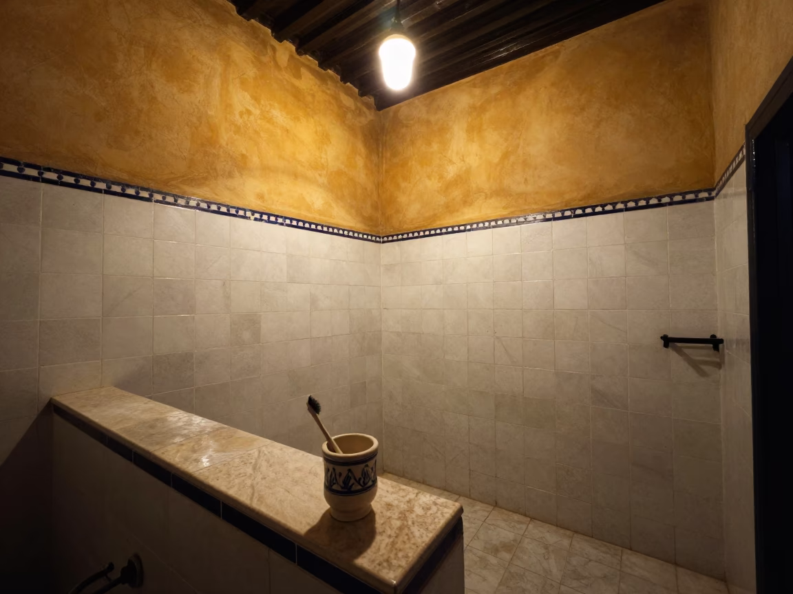 Bathroom Interior at Deep In The Night Light in Essaouira in in Essaouira, Morocco