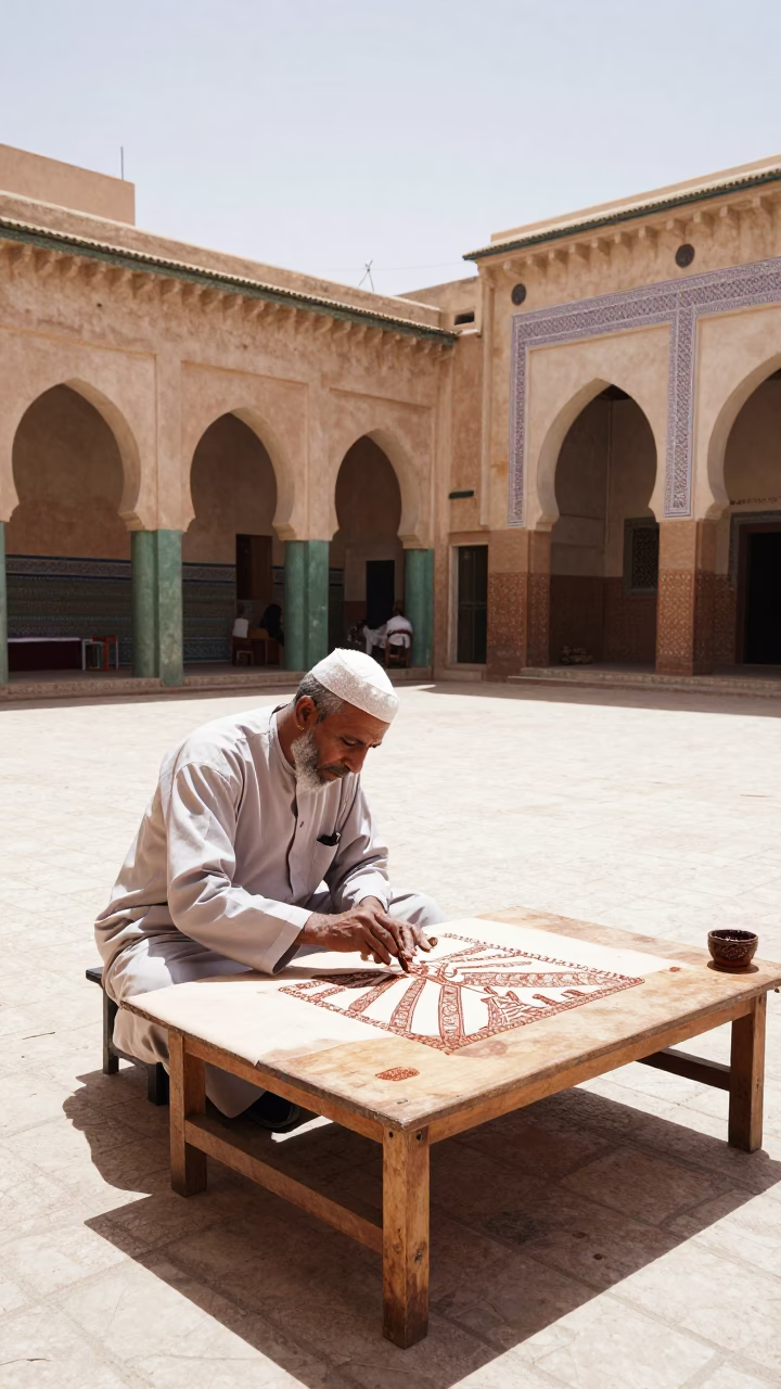 Batik Artist Working in Fez at Midday Light in in Fez, Morocco