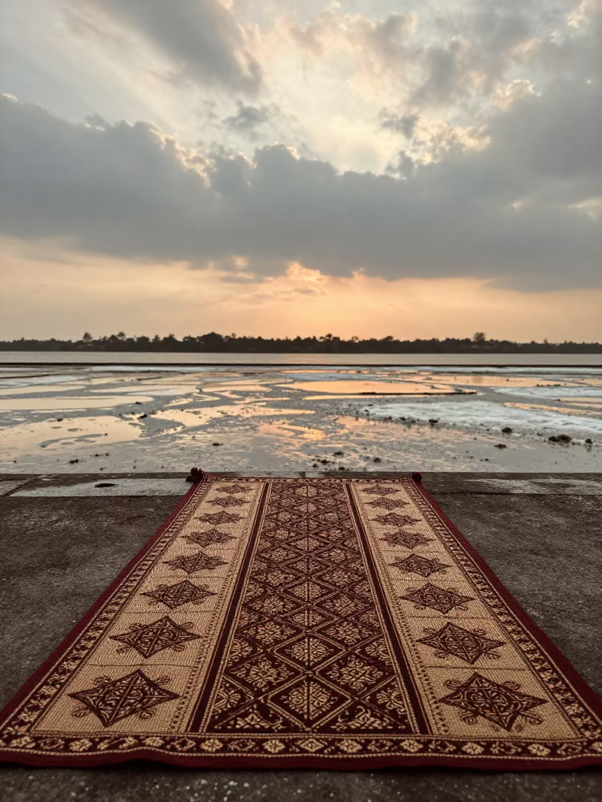 Batik Cloth on Festival Mat at Denpasar Waterfront in at a waterfront celebration in Denpasar