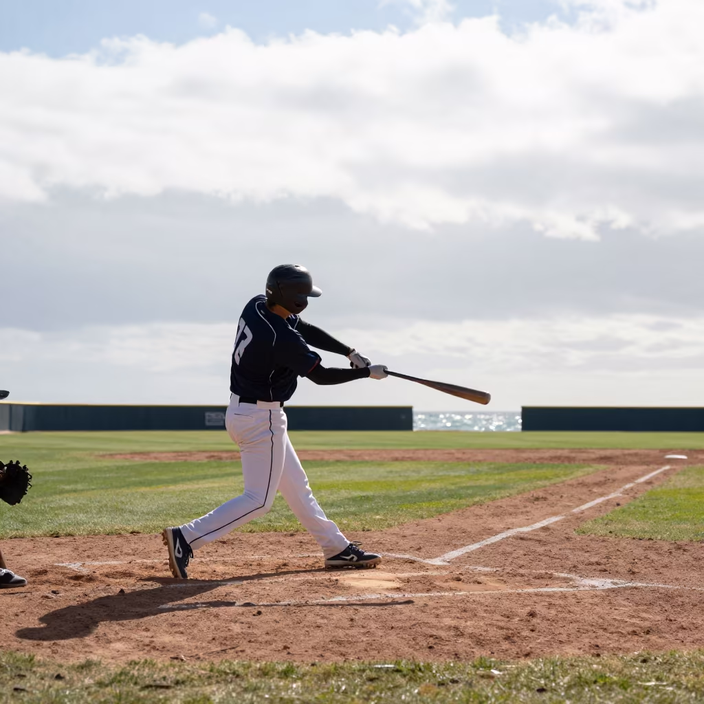 Batter Hits Fastball on Beach Field Morning in along a beach near San Nicolás de los Arroyos