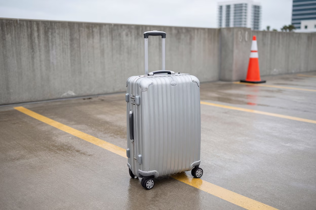 Battered Silver Suitcase in Miami in in Miami, United States