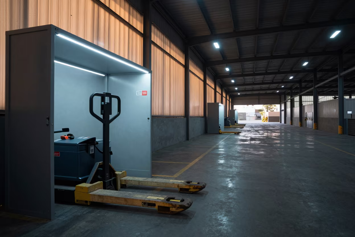 Battery Bay Under Strips in Zapopan Warehouse in at a fulfillment packing station in Zapopan